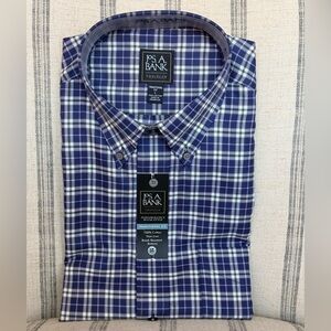 Jos. A. Bank Men’s Traveler Navy and White Checkered Shirt